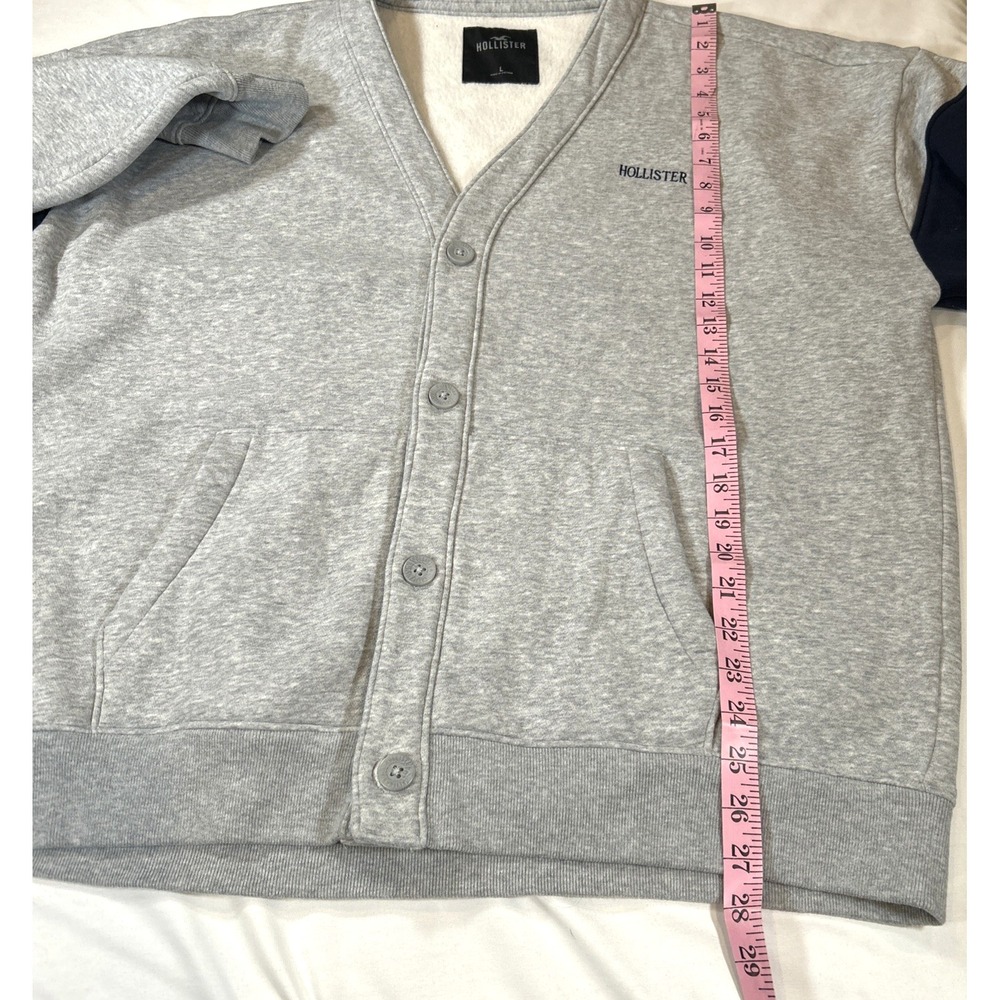 Hollister Mens L Blue/Gray Button Up Sweatshirt Logo Cardigan Jacket Y2K Layer - Picture 7 of 9